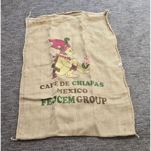Vtg Coffee Bean Sack Bag Cafe De Chiapas Mexico Jute Burlap Bag